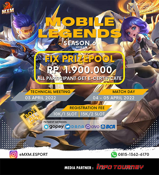 turnamen ml mlbb mole mobile legends april 2022 mxm esport season 6 week 1 poster
