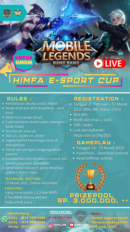 turnamen ml mlbb mole mobile legends maret 2022 himfa esport cup poster