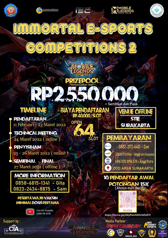 turnamen ml mlbb mole mobile legends maret 2022 immortal esports competitions 2 poster 1