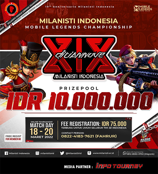 turnamen ml mlbb mole mobile legends maret 2022 milanisti indonesia poster