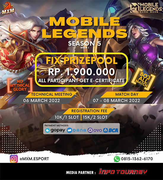 turnamen ml mlbb mole mobile legends maret 2022 mxm esport season 5 week 1 poster