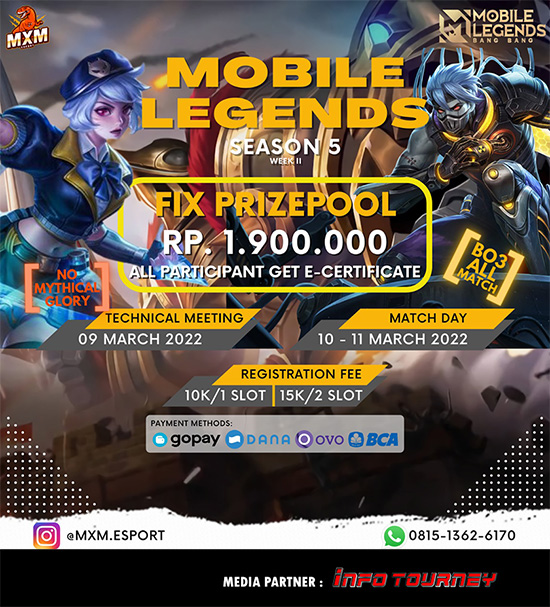 turnamen ml mlbb mole mobile legends maret 2022 mxm esport season 5 week 2 poster