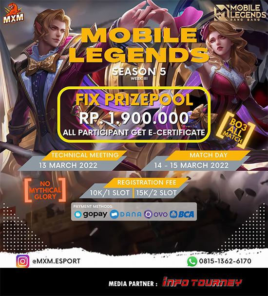 turnamen ml mlbb mole mobile legends maret 2022 mxm esport season 5 week 3 poster