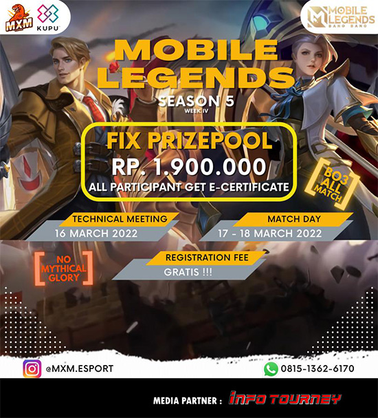 turnamen ml mlbb mole mobile legends maret 2022 mxm esport season 5 week 4 poster