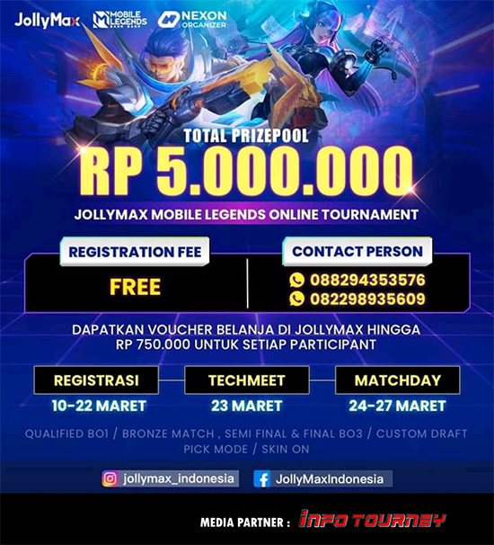 turnamen ml mlbb mole mobile legends maret 2022 nexon x jollymax poster