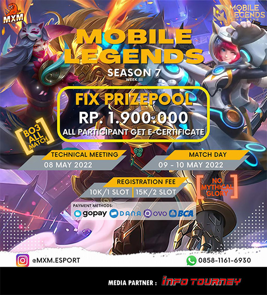 turnamen ml mlbb mole mobile legends mei 2022 mxm esport season 7 week 3 poster