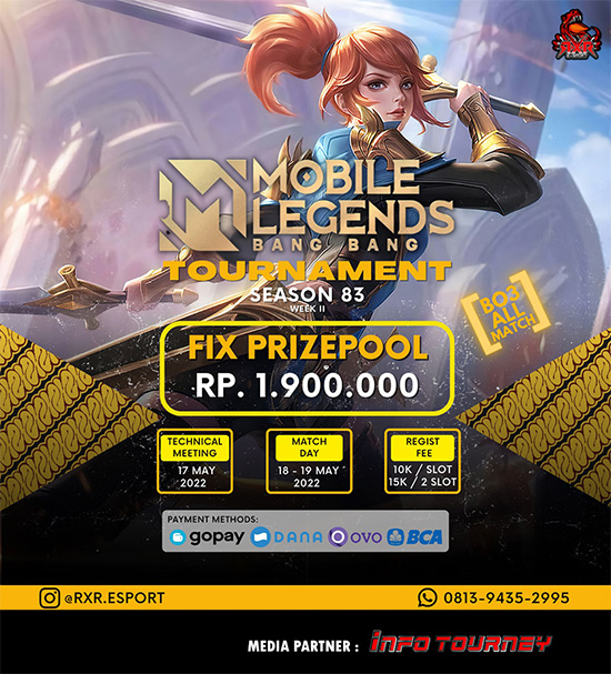 turnamen ml mlbb mole mobile legends mei 2022 rxr esport season 83 week 2 poster