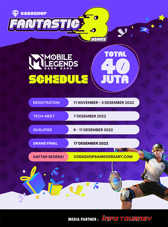 turnamen ml mlbb mole mobile legends desember 2022 codashop 8th anniversary poster