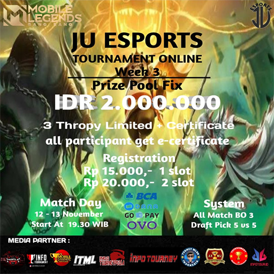 turnamen ml mlbb mole mobile legends november 2022 ju esports week 3 poster