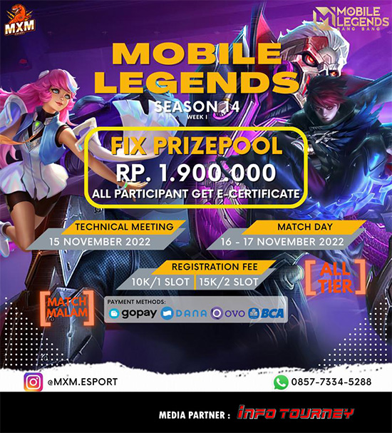 turnamen ml mlbb mole mobile legends november 2022 mxm esport season 14 week 1 poster