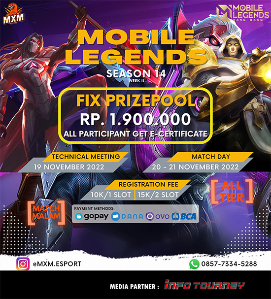 turnamen ml mlbb mole mobile legends november 2022 mxm esport season 14 week 2 poster