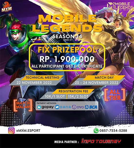 turnamen ml mlbb mole mobile legends november 2022 mxm esport season 14 week 3 poster