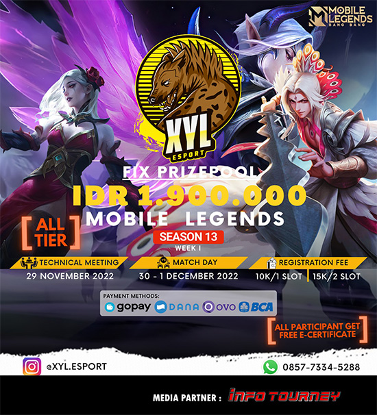 turnamen ml mlbb mole mobile legends november 2022 xyl esport season 13 week 1 poster