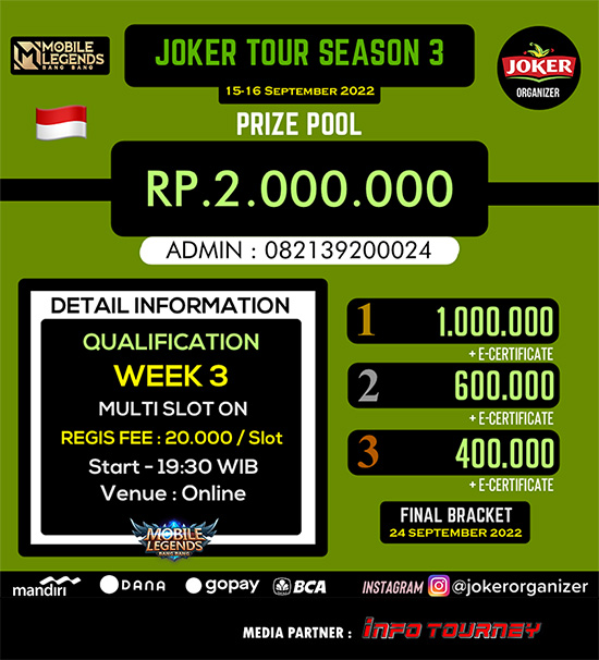 turnamen ml mlbb mole mobile legends september 2022 joker tour season 3 week 3 poster