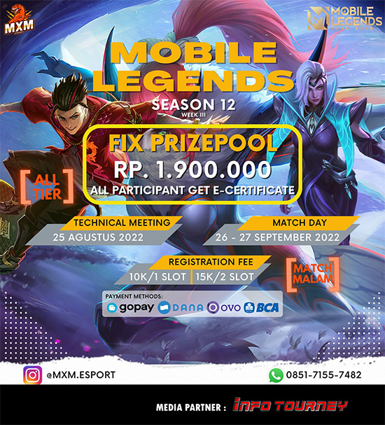 turnamen ml mlbb mole mobile legends september 2022 mxm esport season 12 week 3 poster