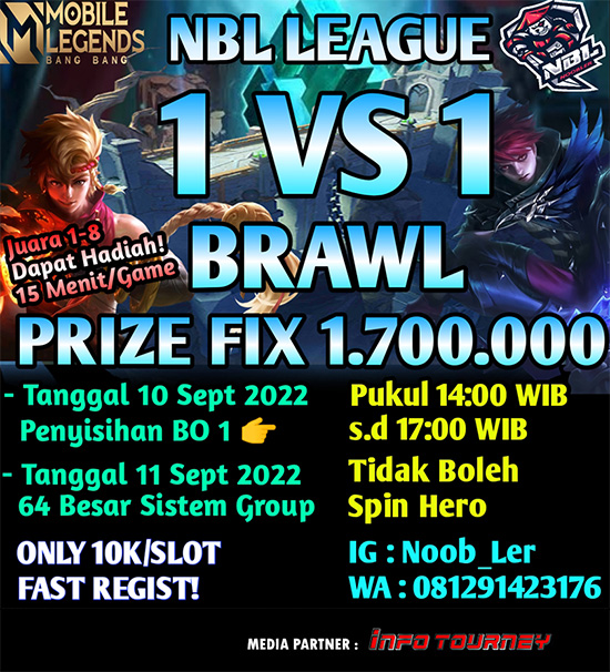 turnamen ml mlbb mole mobile legends september 2022 nbl league 1vs1 brawl 1 poster