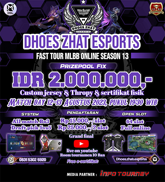 turnamen ml mlbb mole mobile legends agustus 2023 dhoes zhat esports season 13 poster