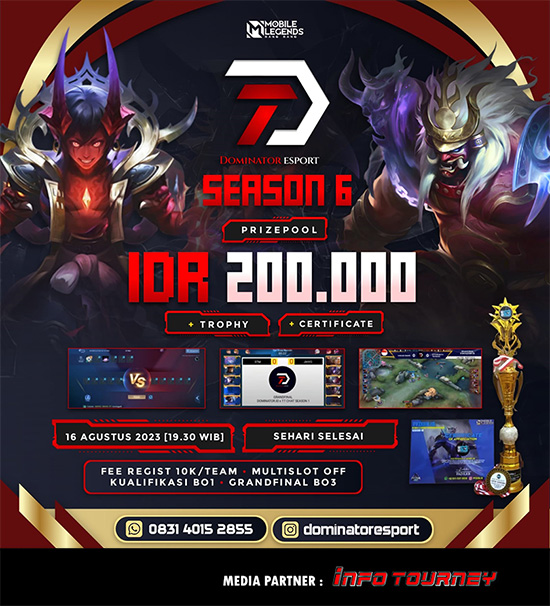 turnamen ml mlbb mole mobile legends agustus 2023 dominator esport season 6 poster