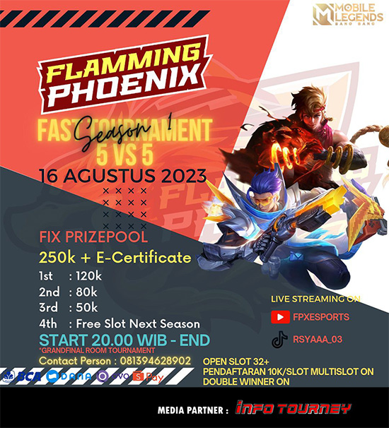 turnamen ml mlbb mole mobile legends agustus 2023 flamming phoenix seaeson 1 poster