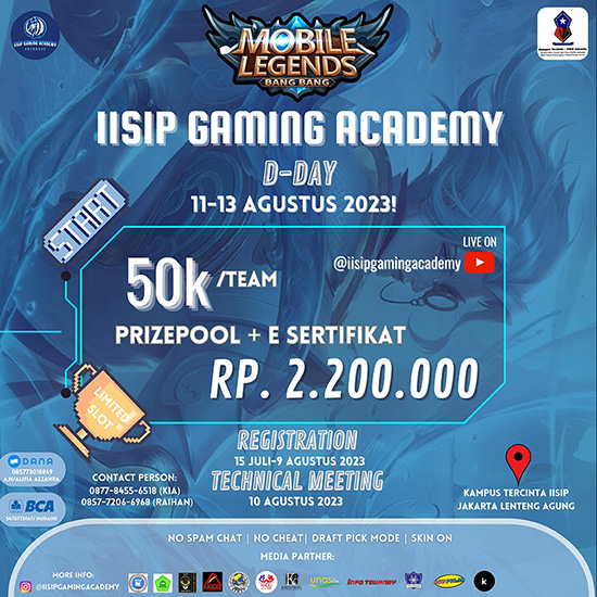 turnamen ml mlbb mole mobile legends agustus 2023 iisip gaming academy poster