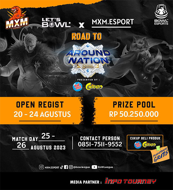 turnamen ml mlbb mole mobile legends agustus 2023 mxm esport x bow league poster