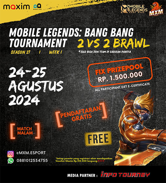 turnamen ml mlbb mole mobile legends agustus 2024 mxm season 27 2vs2 brawl poster