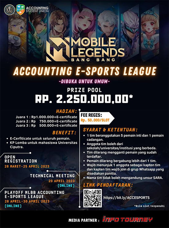 turnamen ml mlbb mole mobile legends april 2023 accounting esports league 2023 poster