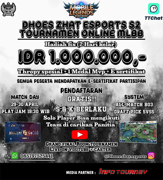 turnamen ml mlbb mole mobile legends april 2023 dhoes zhat esports x ttchat season 2 poster