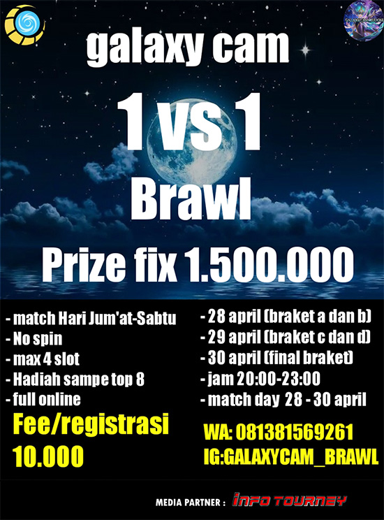 turnamen ml mlbb mole mobile legends april 2023 galaxycam brawl 1vs1 poster