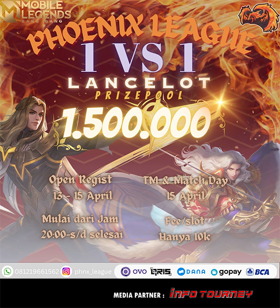 turnamen ml mlbb mole mobile legends april 2023 phoenix league 1vs1 lancelot poster