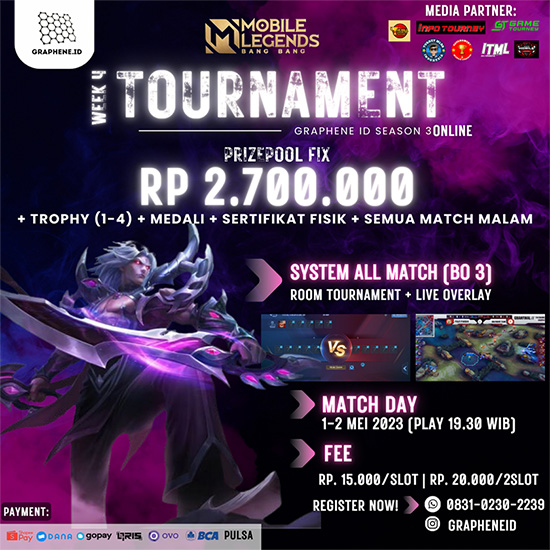 turnamen ml mlbb mole mobile legends mei 2023 graphene id season 3 week 4 poster