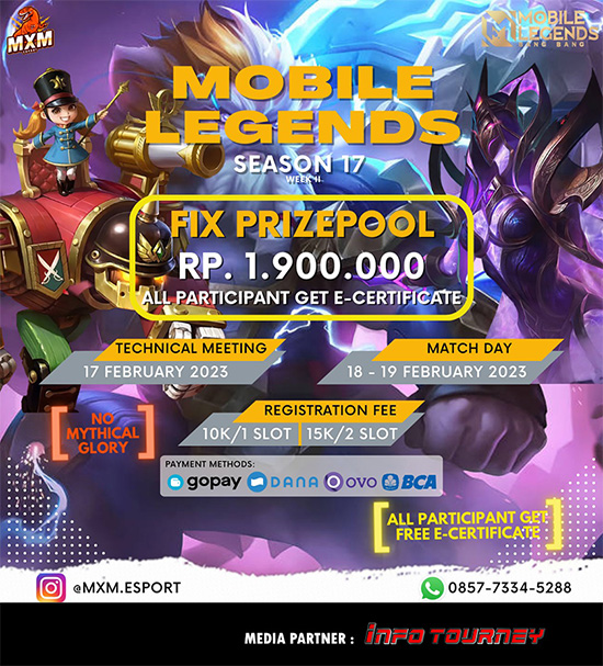 turnamen ml mlbb mole mobile legends februari 2023 mxm esport season 17 week 2 poster