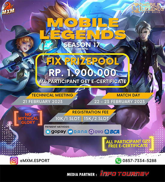 turnamen ml mlbb mole mobile legends februari 2023 mxm esport season 17 week 3 poster