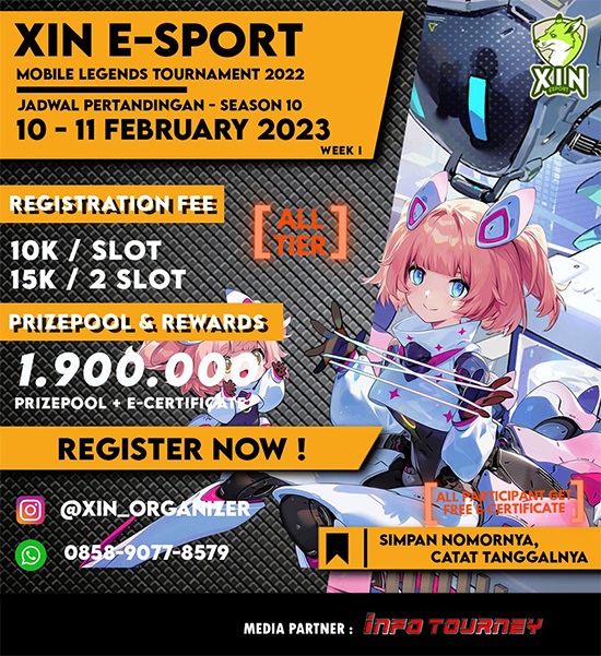 turnamen ml mlbb mole mobile legends februari 2023 xin esport season 10 week 1 poster