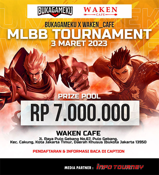 turnamen ml mlbb mole mobile legends maret 2023 bukagameku x waven cafe poster