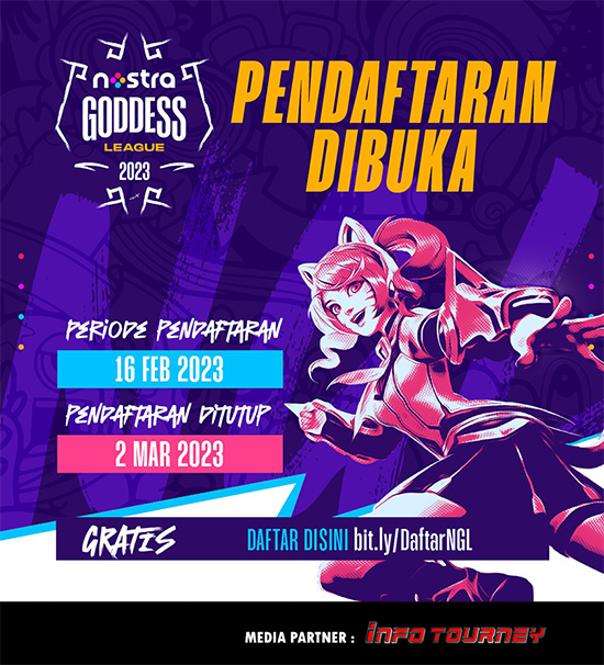 turnamen ml mlbb mole mobile legends maret 2023 nostra goddess league 2023 poster