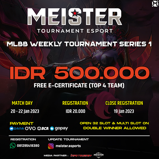 turnamen ml mlbb mole mobile legends januari 2023 meister weekly series 1 poster