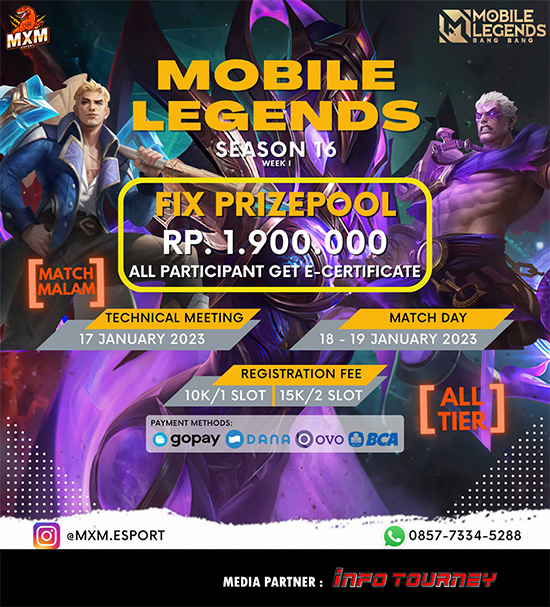 turnamen ml mlbb mole mobile legends januari 2023 mxm esport season 16 week 1 poster