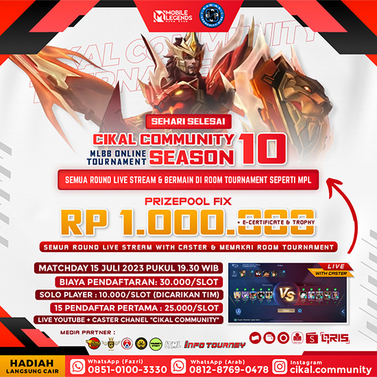 turnamen ml mlbb mole mobile legends juli 2023 cikal community season 10 poster