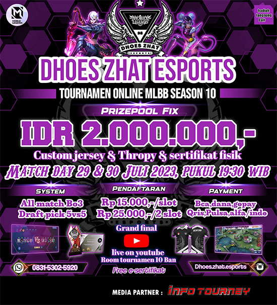 turnamen ml mlbb mole mobile legends juli 2023 dhoes zhat esports season 10 poster