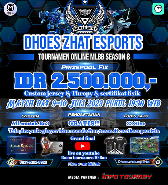 turnamen ml mlbb mole mobile legends juli 2023 dhoes zhat esports x ttchat season 8 poster