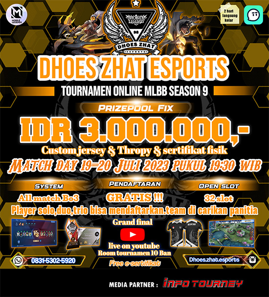 turnamen ml mlbb mole mobile legends juli 2023 dhoes zhat esports x ttchat season 9 poster