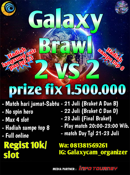 turnamen ml mlbb mole mobile legends juli 2023 galaxycam brawl 2vs2 3 poster