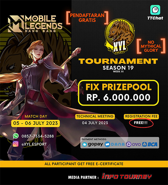 turnamen ml mlbb mole mobile legends juli 2023 xyl esport season 19 week 3 poster