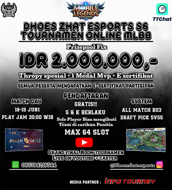 turnamen ml mlbb mole mobile legends juni 2023 dhoes zhat esports x ttchat season 6 poster