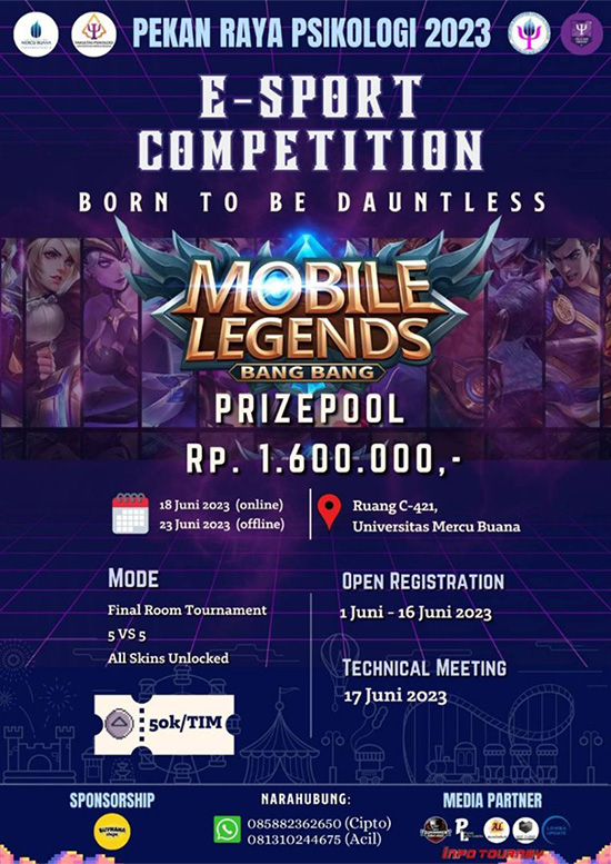 turnamen ml mlbb mole mobile legends juni 2023 pekan raya psikologi 2023 poster
