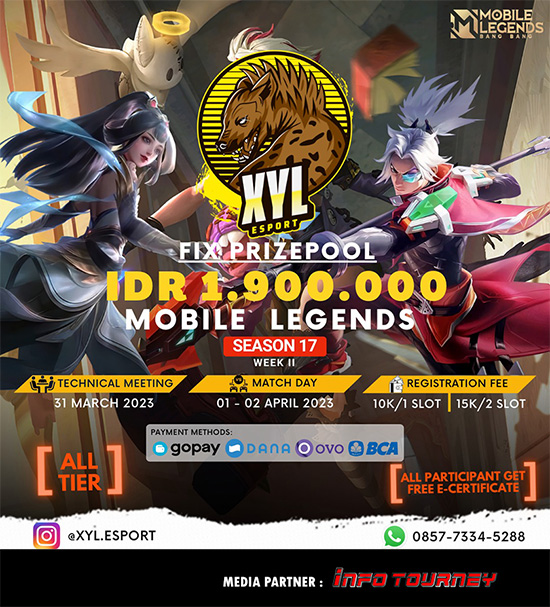 turnamen ml mlbb mole mobile legends april 2023 xyl esport season 17 week 2 poster
