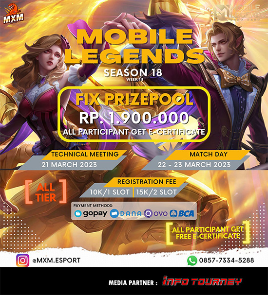 turnamen ml mlbb mole mobile legends maret 2023 mxm esport season 18 week 3 poster