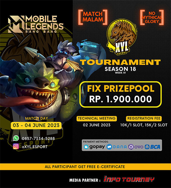 turnamen ml mlbb mole mobile legends juni 2023 xyl esport season 18 week 4 poster