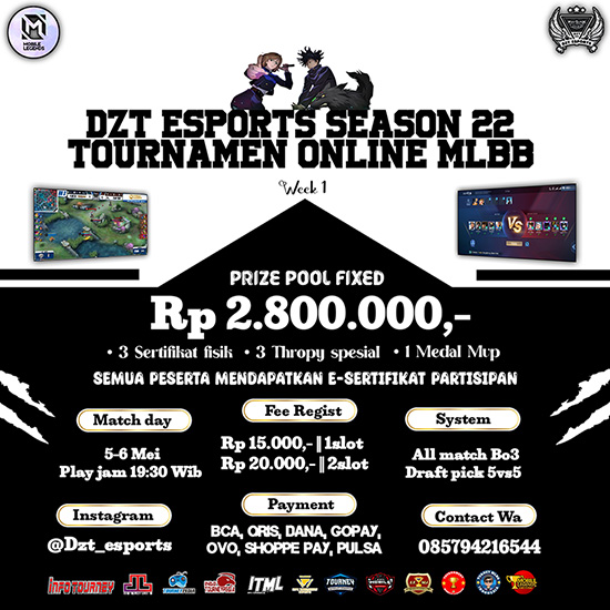 turnamen ml mlbb mole mobile legends mei 2023 dzt esports season 22 week 1 poster